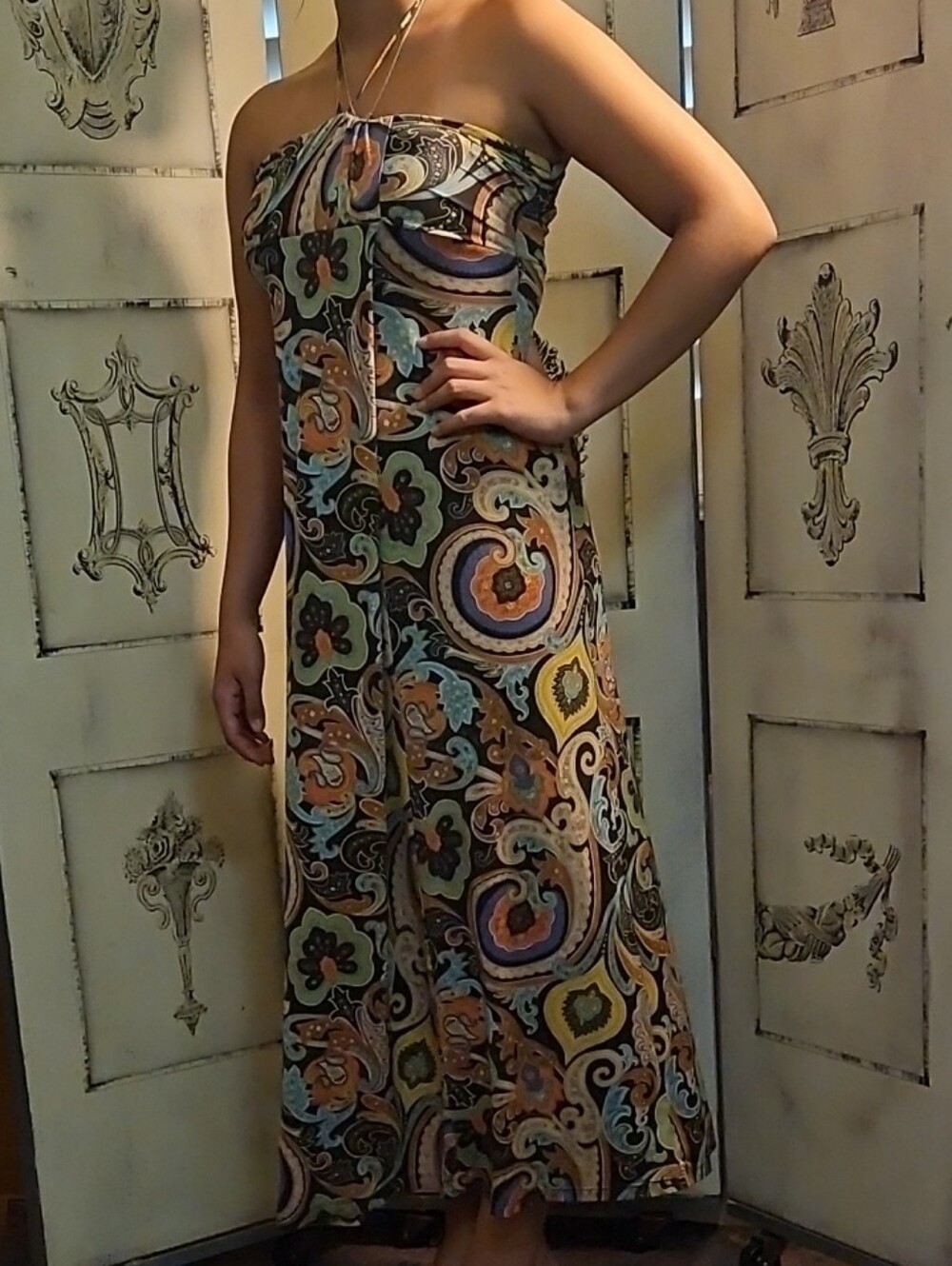VINTAGE Y2K TIARA USA PAISLEY HALTER MAXI DRESS